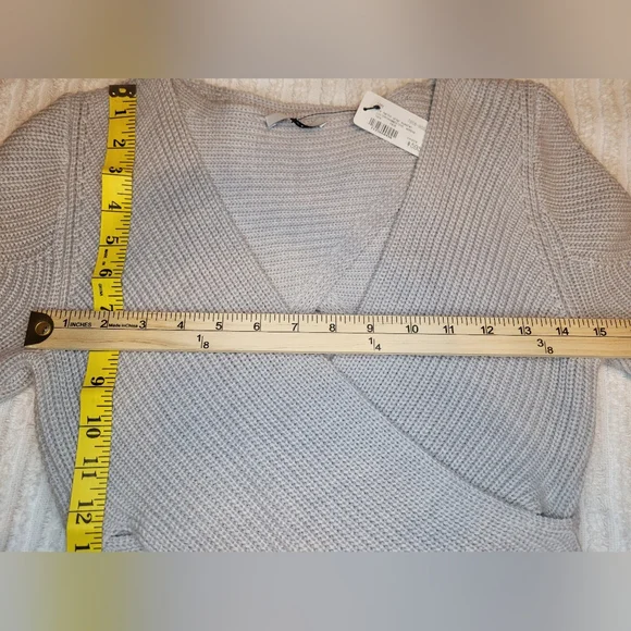 NWT Tome ByGeorge Merino Wool Short Sleeve Wrap Cutout Gray Womens Sweater Sz M